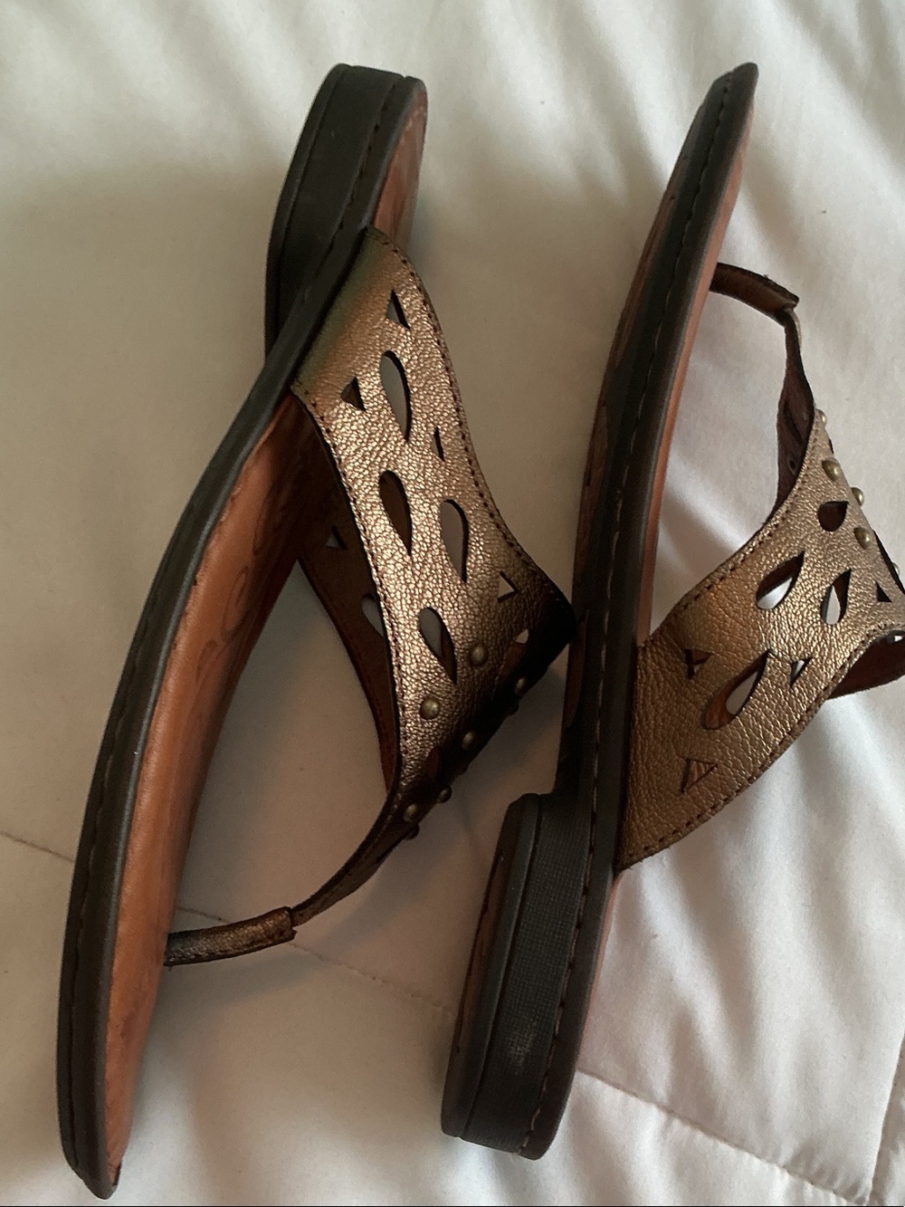 Born (Akala) - Metallic Bronze Cutout Leather Studded Slide Sandals - Picture 4 of 10